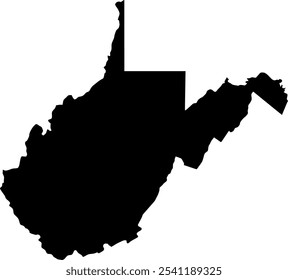 Contour map of the state of West Virginia, USA. Vector graphic illustration on a transparent background with black region borders