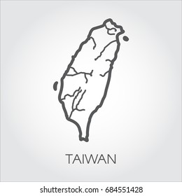 Contour map Taiwan with the shape of some rivers. Simplicity icon drawing in line style. Vector illustration template of country