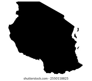 A contour map of Tanzania. Vector graphic illustration on a transparent background with black country's borders
