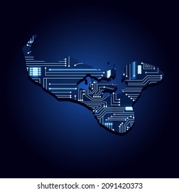 Contour-Karte von Tonga mit einer technologischen Elektronik-Schaltung.