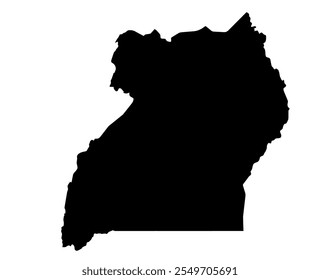 A contour map of Uganda. Vector graphic illustration on a transparent background with black country's borders