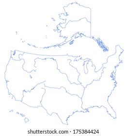 Contour map of the United States with major rivers and lakes. All objects are independent and fully editable 