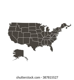 Contour map of the USA on a white background  black color