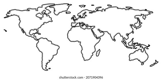 Contour map of World - black and white vector illustration.