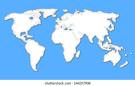 contour map of the world on a blue background