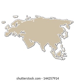 Contour maps of Eurasia silhouette on paper style