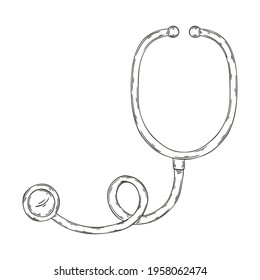 Contour Medical icon. Vector illustration in hand draw style. Medical instrument. Stethoscope