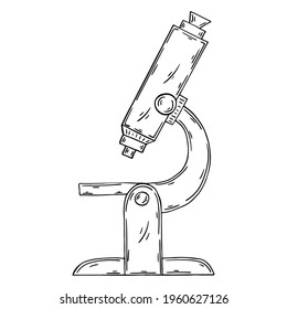 Contour Medical icon. Vector illustration in hand draw style. Medical instrument. Microscope