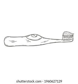 Contour Medical icon. Vector illustration. Medical instrument. Mechanical Toothbrush with paste