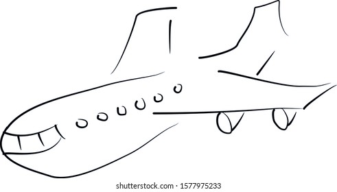 The contour of the modern aircraft. Side view. In flight. 