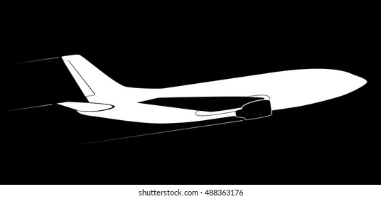 The contour of the modern jet aircraft. Side view. In flight. Black color.