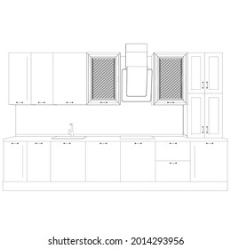 Contexto de cocina moderna aislada en un fondo blanco. Vista frontal. Ilustración del vector