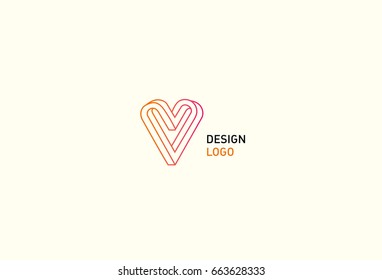 Contour modern logo illusion of the heart in a gradient style