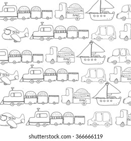  contour monochrome figure set of vehicles in a row , machine , vehicle, train,airplane