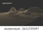 Contour mountain landscape. Waved line art. Abstract minimal topographic map. Contour lines with elevations and terrain depth. Vector illustration.