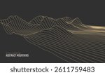 Contour mountain landscape. Waved line art. Abstract minimal topographic map. Contour lines with elevations and terrain depth. Vector illustration.
