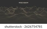 Contour mountain landscape. Waved line art. Abstract minimal topographic map. Contour lines with elevations and terrain depth. Vector illustration.