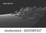 Contour mountain landscape. Waved line art. Abstract minimal topographic map. Contour lines with elevations and terrain depth. Vector illustration.
