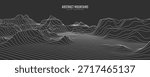 Contour mountain landscape. Waved line art. Abstract minimal topographic map. Contour lines with elevations and terrain depth. Vector illustration.