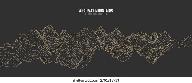 Kontur der Bergwelt. Waved line art. Abstrakte minimale topographische Karte. Konturlinien mit Höhen und Geländetiefe. Vektorgrafik.