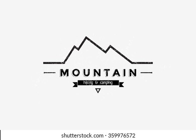 Contour of mountains vector logotype, badge, symbol, design element, business sign. Tourism, hiking, camping.