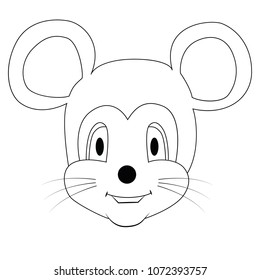 Contour of the mouse's head isolated on white background. Vector illustration.