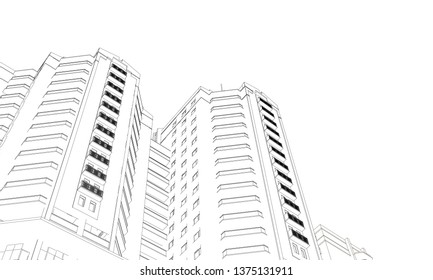 Contour of a multistory building. Bottom view 3D. Vector illustration