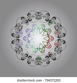 Contour neutral, gray and white mandala shaped snowflakes for art therapy style zen drawing. Hand-drawn, stylish doodle in tatto style, fabric design and cards in Vector illustration.