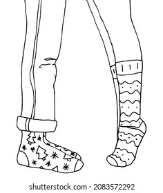 Contour New Year legs of two people in socks