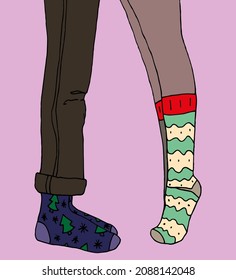 Contour New Year legs of two people in socks