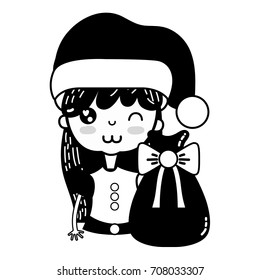 contour nice girl with hat and christmas bag