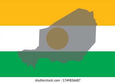 Contour of Niger on National flag. Сountry shape on National flag background.