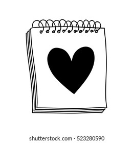 contour of the notebook of spiral with heart