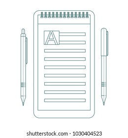 Contour Notepad with pen. Stock flat vector illustration.