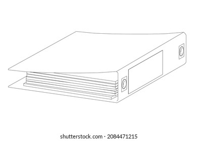 Contour of office folder with documents from black lines isolated on white background. Perspective view. Vector illustration