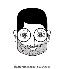 contour old man face with glasses and hairstyle
