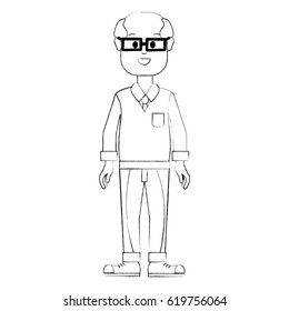 contour old man with glasses and casual choth