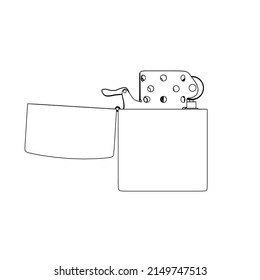 The contour of an open lighter on gasoline from black lines isolated on a white background. Front view. Vector illustration