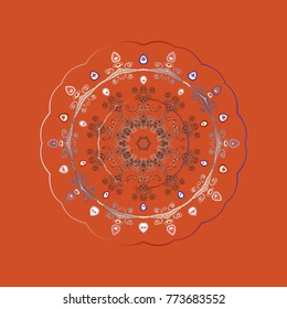 Contour orange, gray and brown mandala shaped snowflakes for art therapy style zen drawing. Hand-drawn, stylish doodle in tatto style, fabric design and cards in Vector illustration.