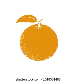 Contour orange with a leaf on a white background. Fruit. A simple icon. Design for packaging, textiles, labels, banners. Vector illustration.