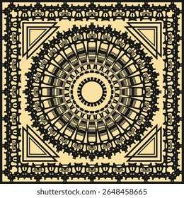 Ornamento de contorno para bandana, lenço, toalha de mesa. Paleta monocromática em preto e bege. Ilustração vetorial