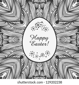 Contour ornamental lace border. Vector easter background. Original template for easter greeting card. Black and white frame of egg for design and holiday decoration
