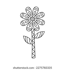 Contour ornate flower simple style vector illustration. Linear geomentric daisy isolated on white background