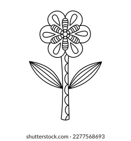 Contour ornate flower simple style vector illustration. Linear geomentric flower isolated on white background