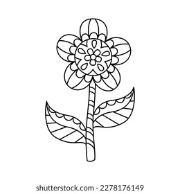 Contour ornate flower simple style vector illustration. Linear geometric sunflower isolated on white background
