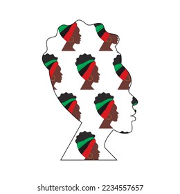 Contour outline of an African woman with pattern from African American women profile. Concept image