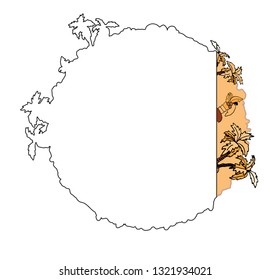 Contour outline of the land in warm countries, for holidays. In the middle there is an empty space for text or clip art.