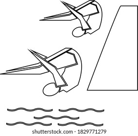 Contour Of Paired Synchronized Diving. Sportsman Isolated On White Background. Vector Illustration.