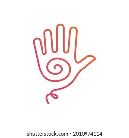  Contour of the palm with a spiral inside. Hand with a sun inside as a symbol of healing. Vector illustration