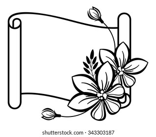 Contour of the paper scroll with decorative flowers